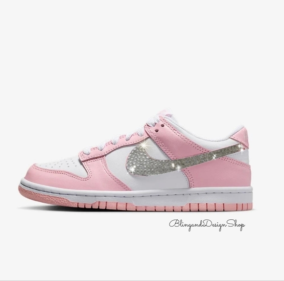 Customized Nike Dunk Low Girls Sneakers Shoes Custom with Crystals Light Pink - Picture 1 of 6